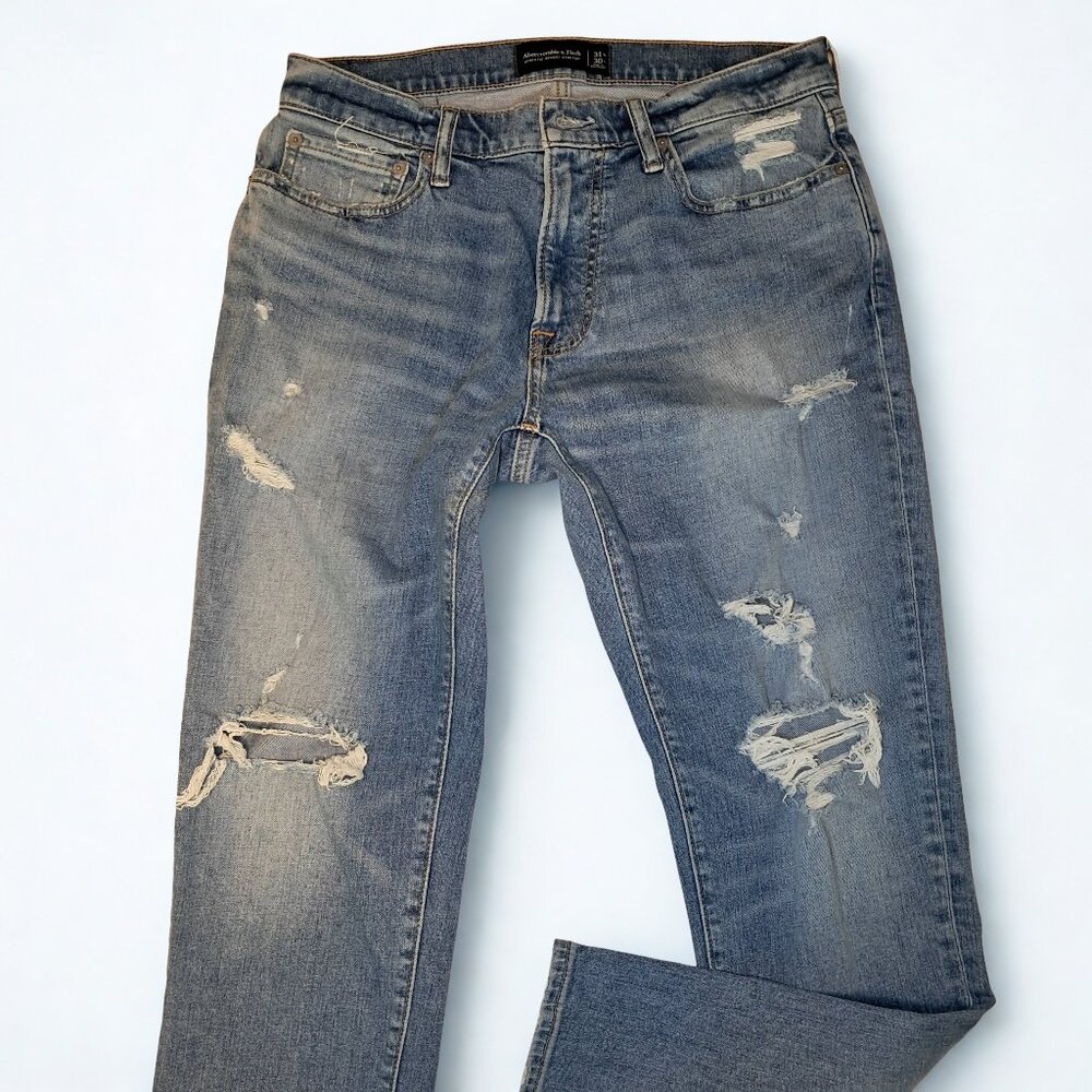 Abercrombie & Fitch Mens Skinny Stretch Blue Distressed Jeans 31x30